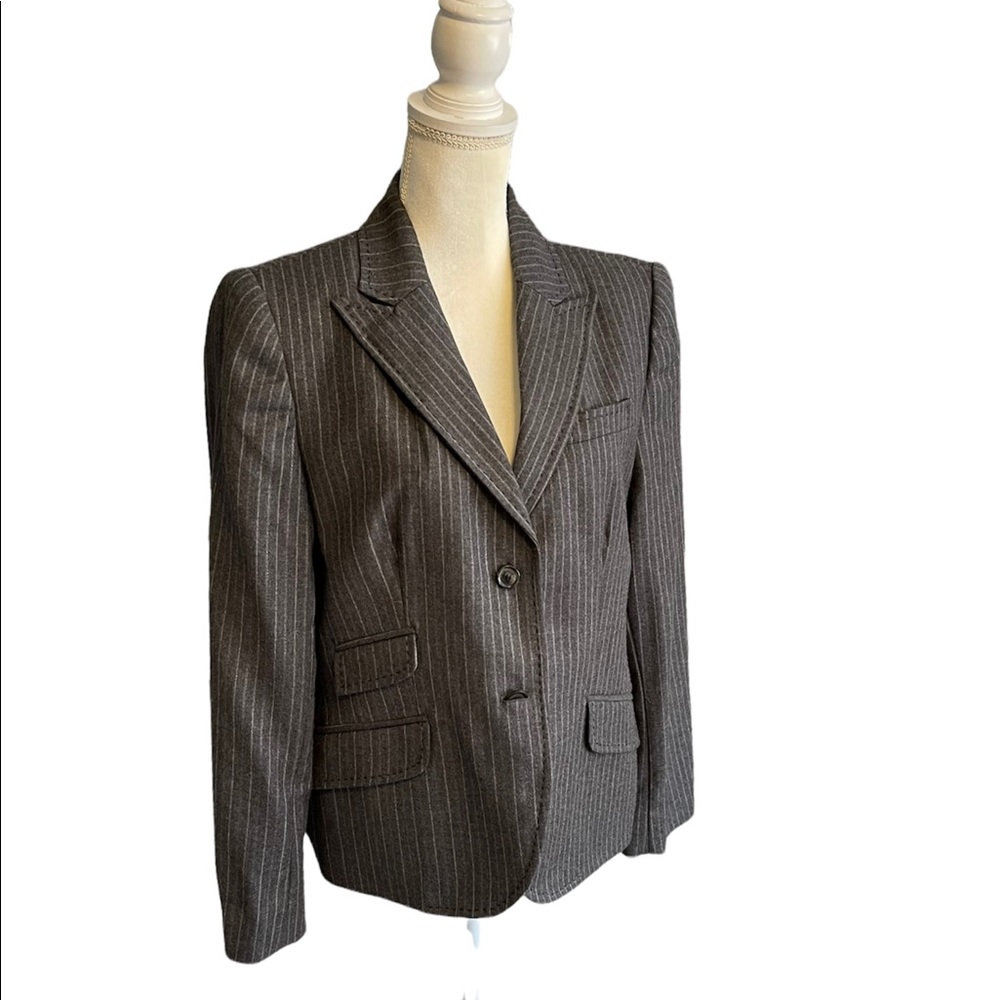 Yera Gray Pinstriped Wool and Cashmere Blazer 48